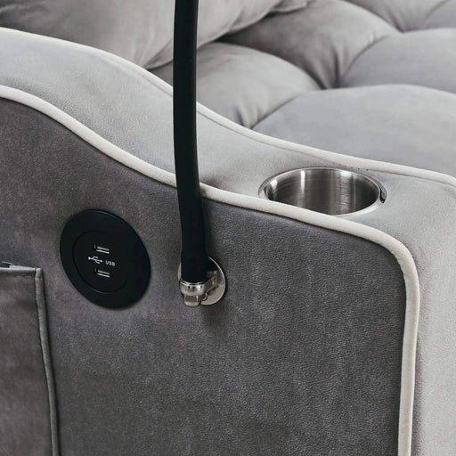 Versatile foldable velvet pullout sofa bed with adjustable back, USB port & phone stand Grey -DTYStore