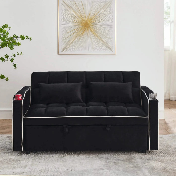Versatile foldable velvet pullout sofa bed with adjustable back, USB port & phone stand Black -DTYStore