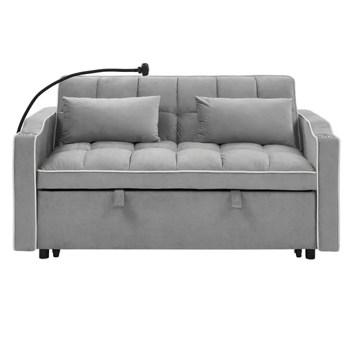 Versatile foldable velvet pullout sofa bed with adjustable back, USB port & phone stand Grey -DTYStore
