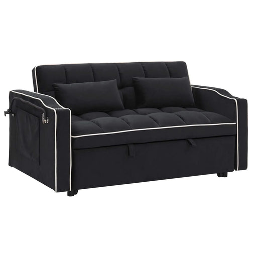 Versatile foldable velvet pullout sofa bed with adjustable back, USB port & phone stand Black -DTYStore