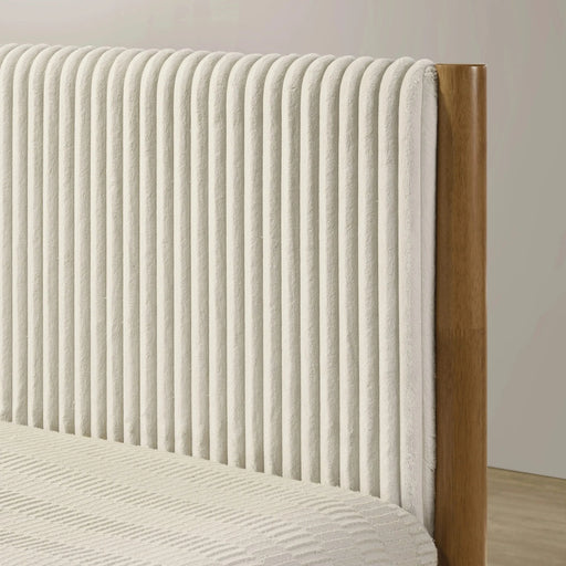 Vichy 2-Piece Rubberwood Corduroy Bedroom Set, Platform Bed with Nightstand, Queen Default -DTYStore