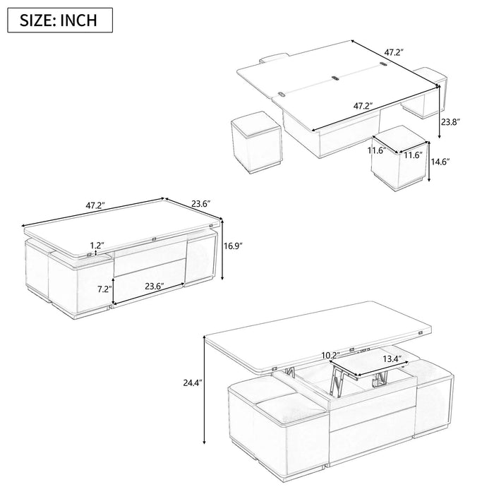 [Video Provided] U-Can Lift-Top Coffee Table with 4 Storage Stools, Modern Space Saving Center Table with Foldable Top, Multi-Functional Adjustable Coffee Table for Living Room Default -DTYStore