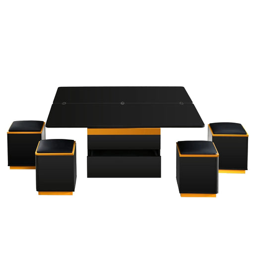 [Video Provided] U-Can Lift-Top Coffee Table with 4 Storage Stools, Modern Space Saving Center Table with Foldable Top, Multi-Functional Adjustable Coffee Table for Living Room Default -DTYStore