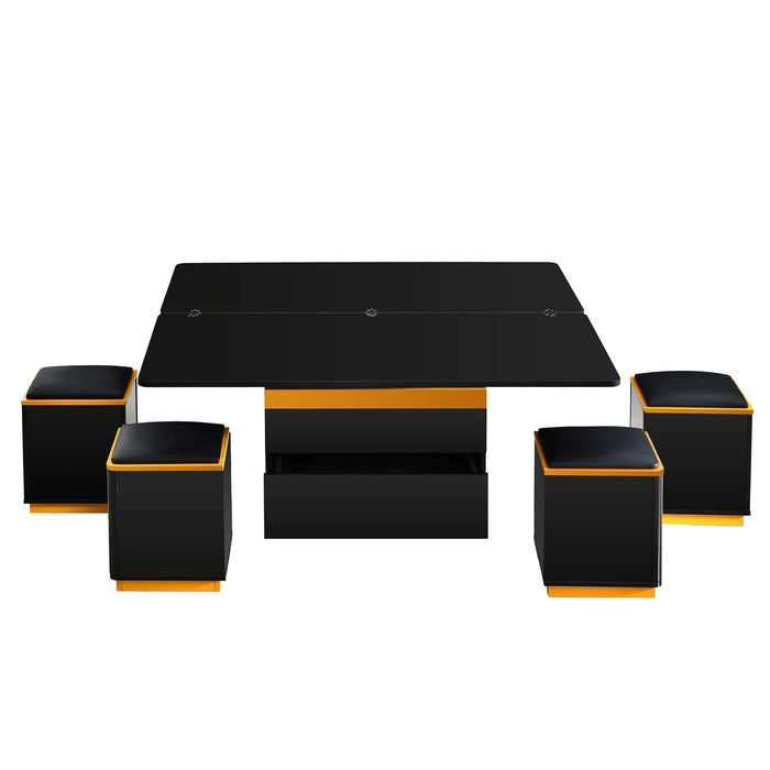 [Video Provided] U-Can Lift-Top Coffee Table with 4 Storage Stools, Modern Space Saving Center Table with Foldable Top, Multi-Functional Adjustable Coffee Table for Living Room Default -DTYStore