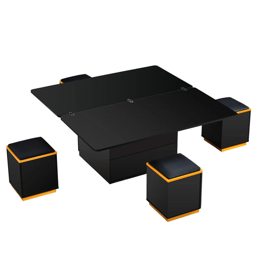 [Video Provided] U-Can Lift-Top Coffee Table with 4 Storage Stools, Modern Space Saving Center Table with Foldable Top, Multi-Functional Adjustable Coffee Table for Living Room Default -DTYStore