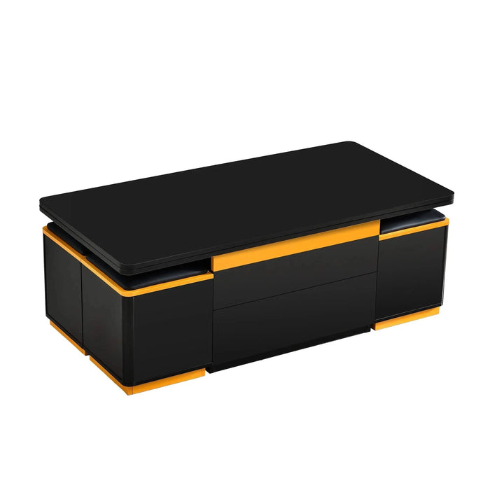 [Video Provided] U-Can Lift-Top Coffee Table with 4 Storage Stools, Modern Space Saving Center Table with Foldable Top, Multi-Functional Adjustable Coffee Table for Living Room Default -DTYStore