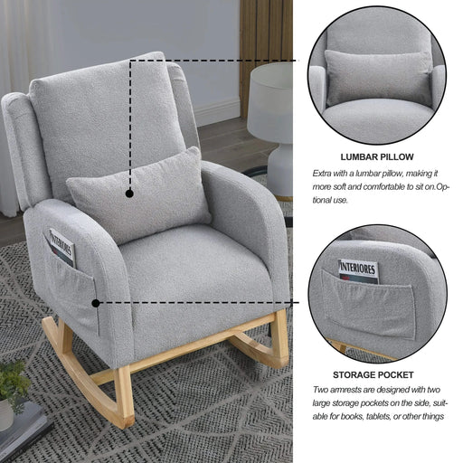[Video] Welike 27.5 'W Modern Accent High Back Living Room Casual Armchair Rocker with One Lumbar Pillow, Two Side Pockets,Teddy. Default -DTYStore