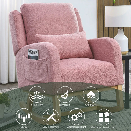 [Video] Welike 27.5 'W Modern Accent High Back Living Room Casual Armchair Rocker with One Lumbar Pillow, Two Side Pockets,Teddy. Default -DTYStore