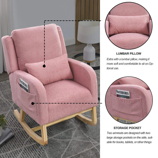 [Video] Welike 27.5 'W Modern Accent High Back Living Room Casual Armchair Rocker with One Lumbar Pillow, Two Side Pockets,Teddy. Default -DTYStore