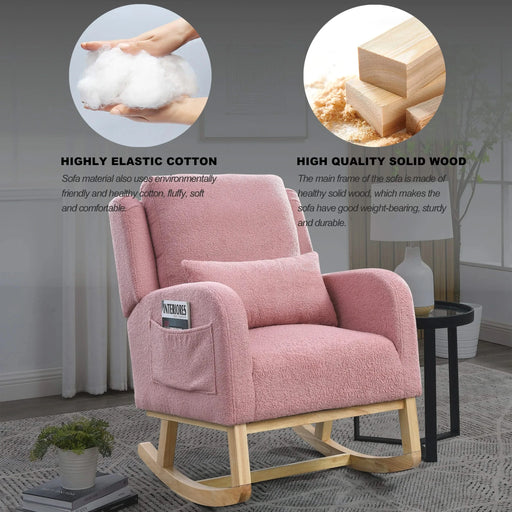 [Video] Welike 27.5 'W Modern Accent High Back Living Room Casual Armchair Rocker with One Lumbar Pillow, Two Side Pockets,Teddy. Default -DTYStore