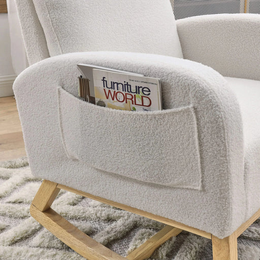 [Video] Welike 27.6'W Modern Accent High Backrest Living Room Lounge Arm Rocking Chair, Two Side Pocket ,Teddy White (Ivory) Default -DTYStore