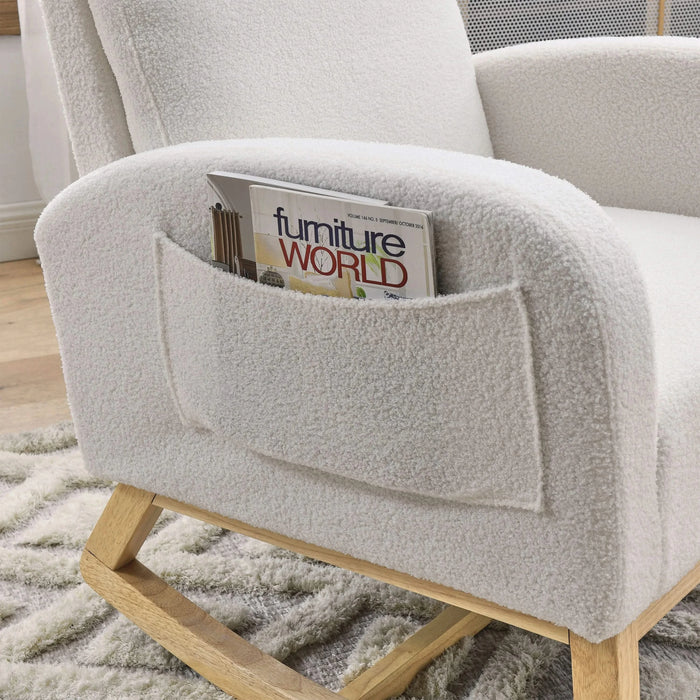 [Video] Welike 27.6'W Modern Accent High Backrest Living Room Lounge Arm Rocking Chair, Two Side Pocket ,Teddy White (Ivory) Default -DTYStore