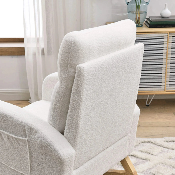 [Video] Welike 27.6'W Modern Accent High Backrest Living Room Lounge Arm Rocking Chair, Two Side Pocket ,Teddy White (Ivory) Default -DTYStore