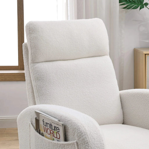 [Video] Welike 27.6'W Modern Accent High Backrest Living Room Lounge Arm Rocking Chair, Two Side Pocket ,Teddy White (Ivory) Default -DTYStore