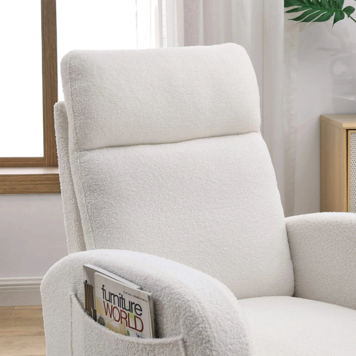[Video] Welike 27.6'W Modern Accent High Backrest Living Room Lounge Arm Rocking Chair, Two Side Pocket ,Teddy White (Ivory) Default -DTYStore