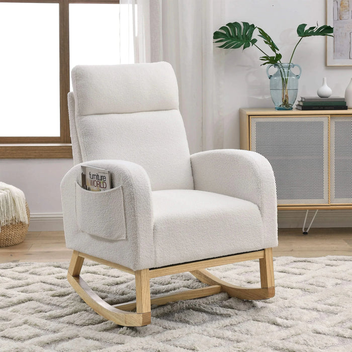 [Video] Welike 27.6'W Modern Accent High Backrest Living Room Lounge Arm Rocking Chair, Two Side Pocket ,Teddy White (Ivory) Default -DTYStore