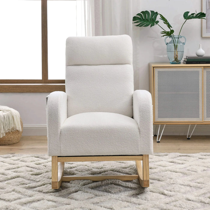 [Video] Welike 27.6'W Modern Accent High Backrest Living Room Lounge Arm Rocking Chair, Two Side Pocket ,Teddy White (Ivory) Default -DTYStore