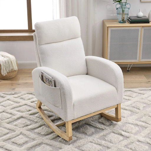 [Video] Welike 27.6'W Modern Accent High Backrest Living Room Lounge Arm Rocking Chair, Two Side Pocket ,Teddy White (Ivory) Default -DTYStore