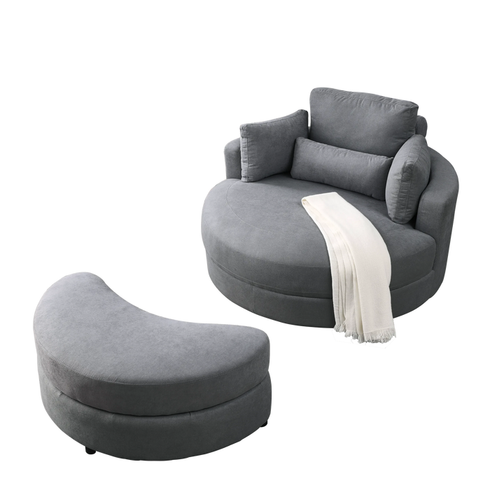 [Video] Welike Swivel Accent Barrel Modern Dark Grey Sofa Lounge Club Big Round Chair with Storage Ottoman Linen Fabric for Living Room Hotel with Pillows Default -DTYStore