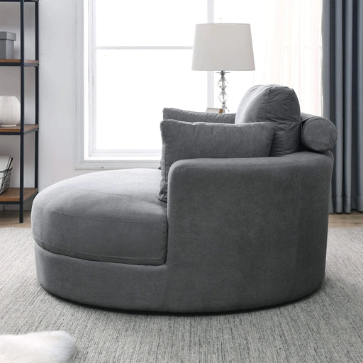 [Video] Welike Swivel Accent Barrel Modern Dark Grey Sofa Lounge Club Big Round Chair with Storage Ottoman Linen Fabric for Living Room Hotel with Pillows Default -DTYStore