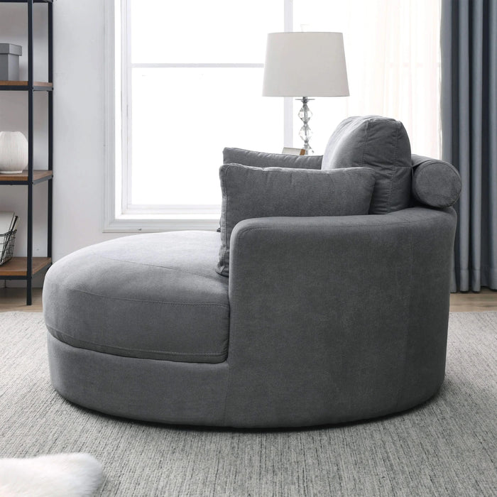 [Video] Welike Swivel Accent Barrel Modern Dark Grey Sofa Lounge Club Big Round Chair with Storage Ottoman Linen Fabric for Living Room Hotel with Pillows Default -DTYStore