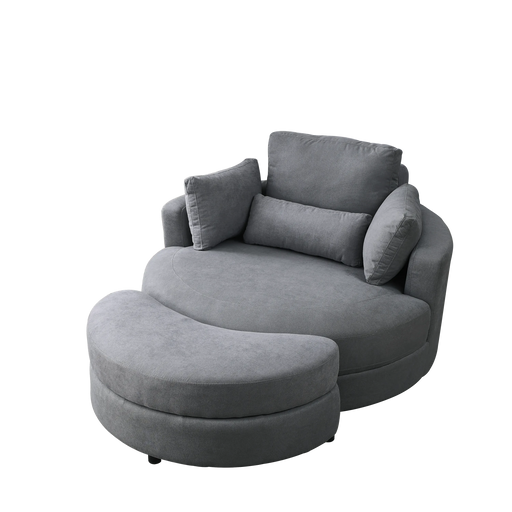 [Video] Welike Swivel Accent Barrel Modern Dark Grey Sofa Lounge Club Big Round Chair with Storage Ottoman Linen Fabric for Living Room Hotel with Pillows Default -DTYStore