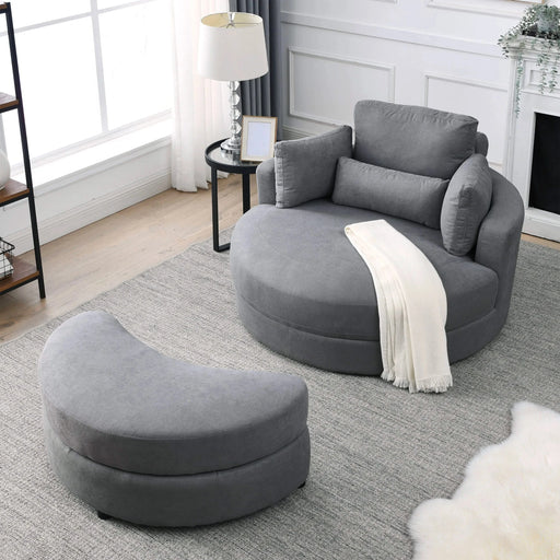 [Video] Welike Swivel Accent Barrel Modern Dark Grey Sofa Lounge Club Big Round Chair with Storage Ottoman Linen Fabric for Living Room Hotel with Pillows Default -DTYStore