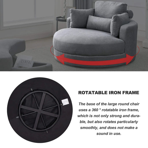 [Video] Welike Swivel Accent Barrel Modern Dark Grey Sofa Lounge Club Big Round Chair with Storage Ottoman Linen Fabric for Living Room Hotel with Pillows Default -DTYStore