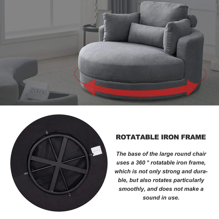 [Video] Welike Swivel Accent Barrel Modern Dark Grey Sofa Lounge Club Big Round Chair with Storage Ottoman Linen Fabric for Living Room Hotel with Pillows Default -DTYStore