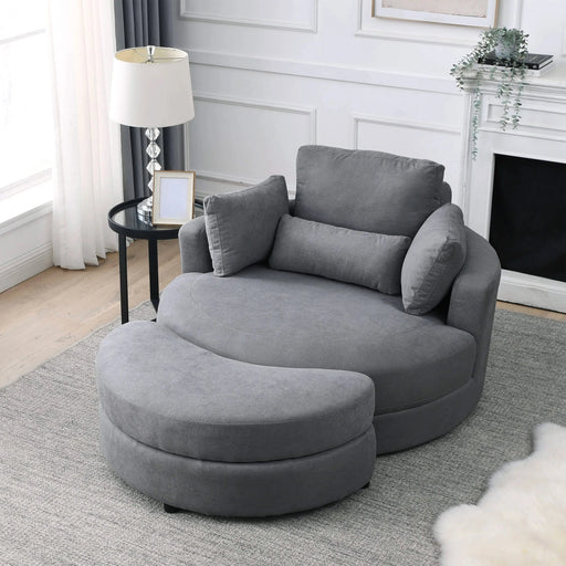 [Video] Welike Swivel Accent Barrel Modern Dark Grey Sofa Lounge Club Big Round Chair with Storage Ottoman Linen Fabric for Living Room Hotel with Pillows Default -DTYStore
