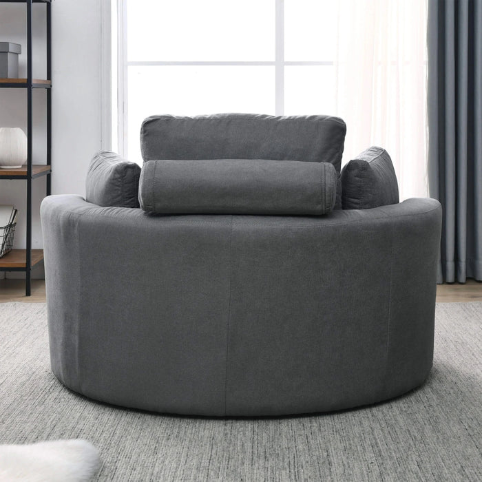 [Video] Welike Swivel Accent Barrel Modern Dark Grey Sofa Lounge Club Big Round Chair with Storage Ottoman Linen Fabric for Living Room Hotel with Pillows Default -DTYStore