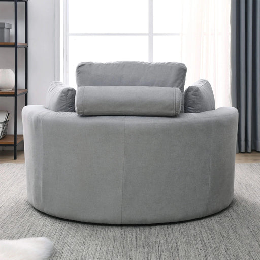 [Video] Welike Swivel Accent Barrel Modern Grey Sofa Lounge Club Big Round Chair with Storage Ottoman Linen Fabric for Living Room Hotel with Pillows Default -DTYStore