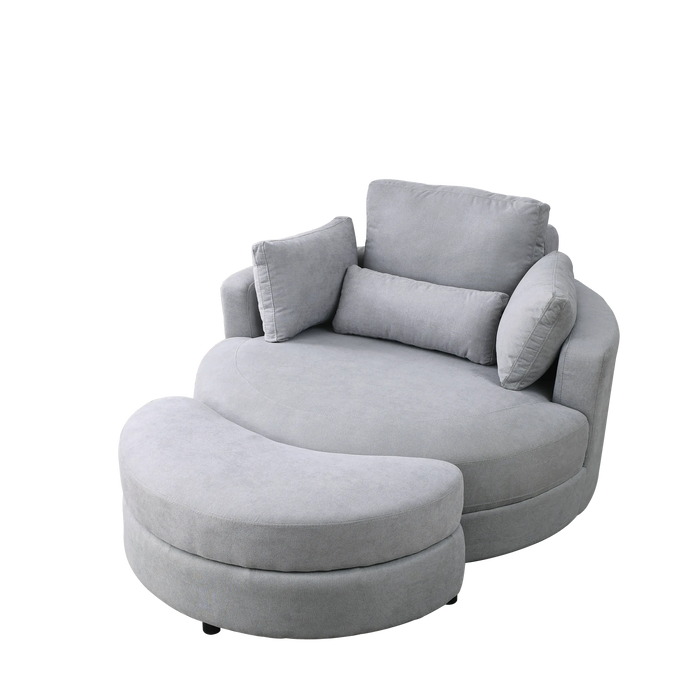 [Video] Welike Swivel Accent Barrel Modern Grey Sofa Lounge Club Big Round Chair with Storage Ottoman Linen Fabric for Living Room Hotel with Pillows Default -DTYStore