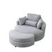 [Video] Welike Swivel Accent Barrel Modern Grey Sofa Lounge Club Big Round Chair with Storage Ottoman Linen Fabric for Living Room Hotel with Pillows Default -DTYStore