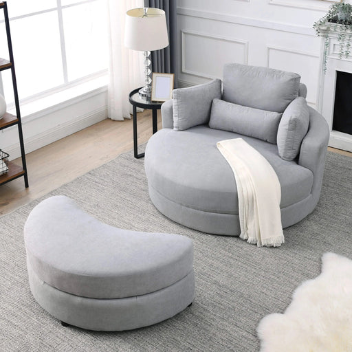 [Video] Welike Swivel Accent Barrel Modern Grey Sofa Lounge Club Big Round Chair with Storage Ottoman Linen Fabric for Living Room Hotel with Pillows Default -DTYStore