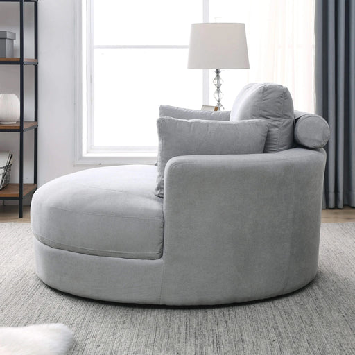 [Video] Welike Swivel Accent Barrel Modern Grey Sofa Lounge Club Big Round Chair with Storage Ottoman Linen Fabric for Living Room Hotel with Pillows Default -DTYStore