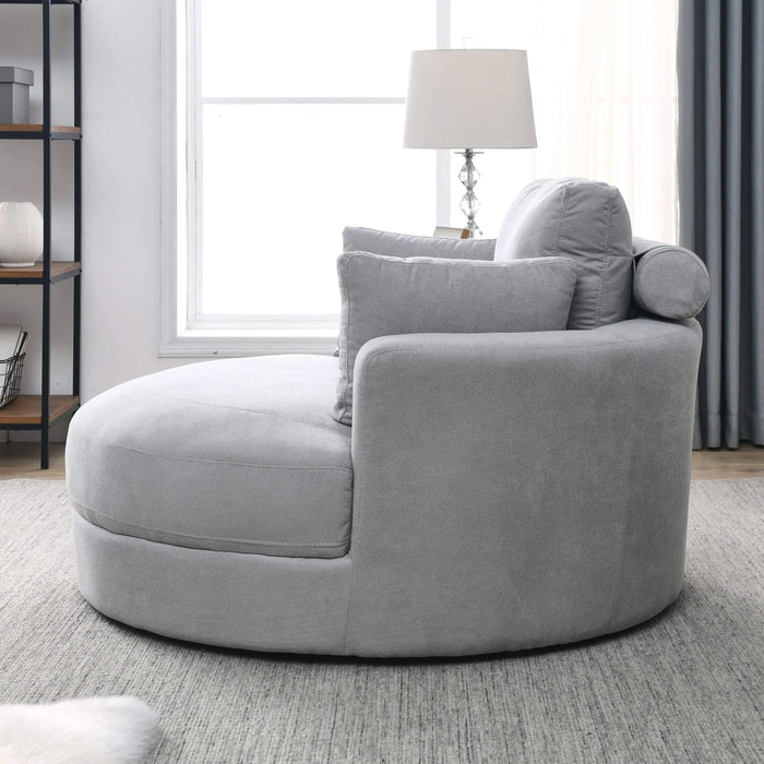 [Video] Welike Swivel Accent Barrel Modern Grey Sofa Lounge Club Big Round Chair with Storage Ottoman Linen Fabric for Living Room Hotel with Pillows Default -DTYStore