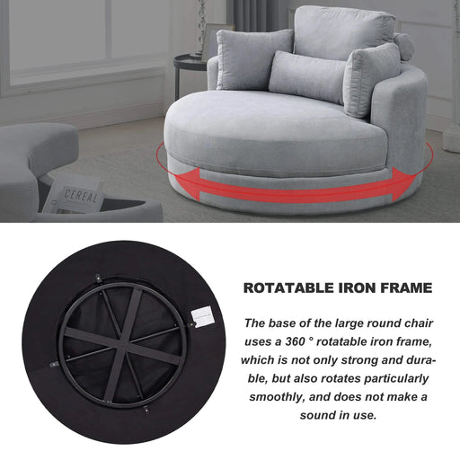 [Video] Welike Swivel Accent Barrel Modern Grey Sofa Lounge Club Big Round Chair with Storage Ottoman Linen Fabric for Living Room Hotel with Pillows Default -DTYStore