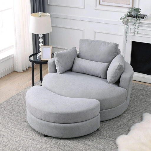 [Video] Welike Swivel Accent Barrel Modern Grey Sofa Lounge Club Big Round Chair with Storage Ottoman Linen Fabric for Living Room Hotel with Pillows Default -DTYStore
