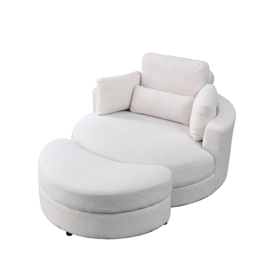 [Video] Welike Swivel Accent Barrel Modern Sofa Lounge Club Big Round Chair with Storage Ottoman Linen Fabric for Living Room Hotel with Pillows,Teddy White (Ivory) Default -DTYStore