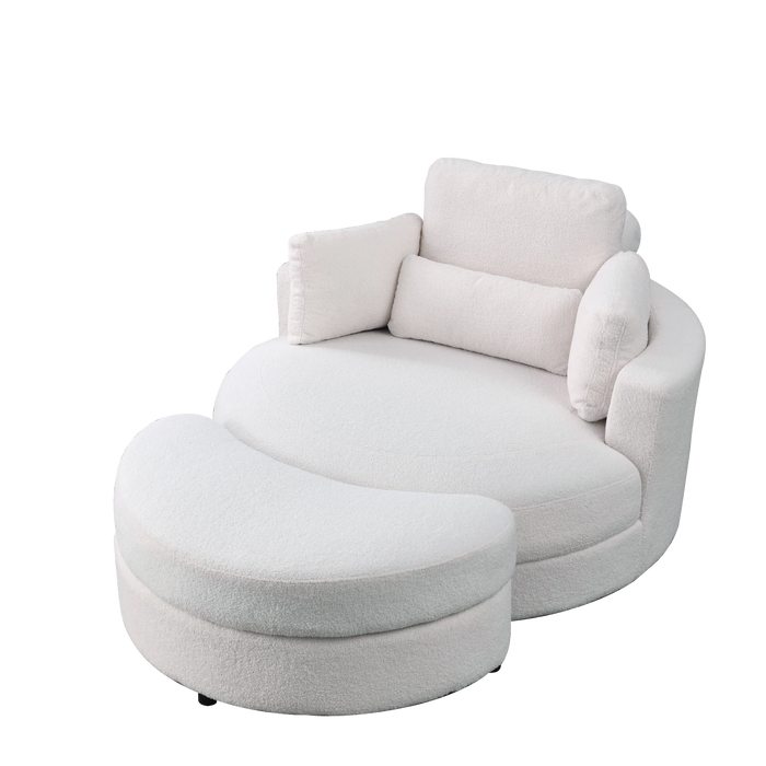 [Video] Welike Swivel Accent Barrel Modern Sofa Lounge Club Big Round Chair with Storage Ottoman Linen Fabric for Living Room Hotel with Pillows,Teddy White (Ivory) Default -DTYStore