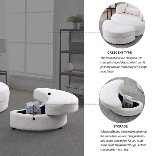 [Video] Welike Swivel Accent Barrel Modern Sofa Lounge Club Big Round Chair with Storage Ottoman Linen Fabric for Living Room Hotel with Pillows,Teddy White (Ivory) Default -DTYStore