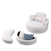 [Video] Welike Swivel Accent Barrel Modern Sofa Lounge Club Big Round Chair with Storage Ottoman Linen Fabric for Living Room Hotel with Pillows,Teddy White (Ivory) Default -DTYStore