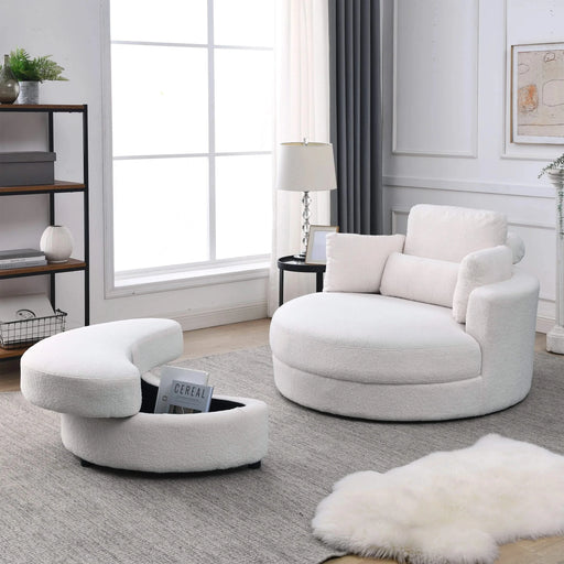 [Video] Welike Swivel Accent Barrel Modern Sofa Lounge Club Big Round Chair with Storage Ottoman Linen Fabric for Living Room Hotel with Pillows,Teddy White (Ivory) Default -DTYStore