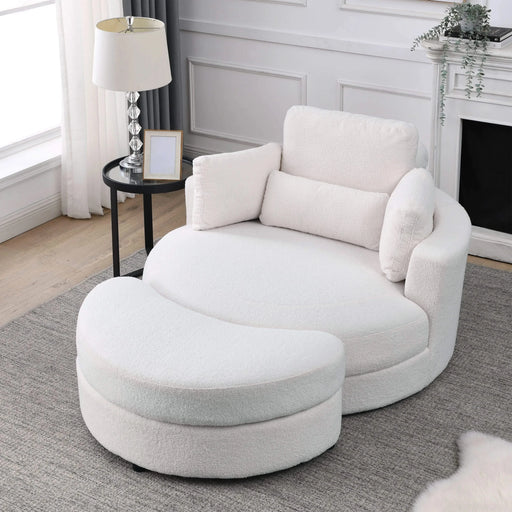 [Video] Welike Swivel Accent Barrel Modern Sofa Lounge Club Big Round Chair with Storage Ottoman Linen Fabric for Living Room Hotel with Pillows,Teddy White (Ivory) Default -DTYStore