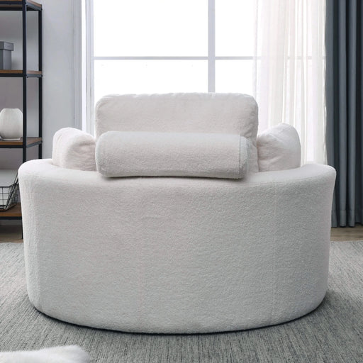 [Video] Welike Swivel Accent Barrel Modern Sofa Lounge Club Big Round Chair with Storage Ottoman Linen Fabric for Living Room Hotel with Pillows,Teddy White (Ivory) Default -DTYStore