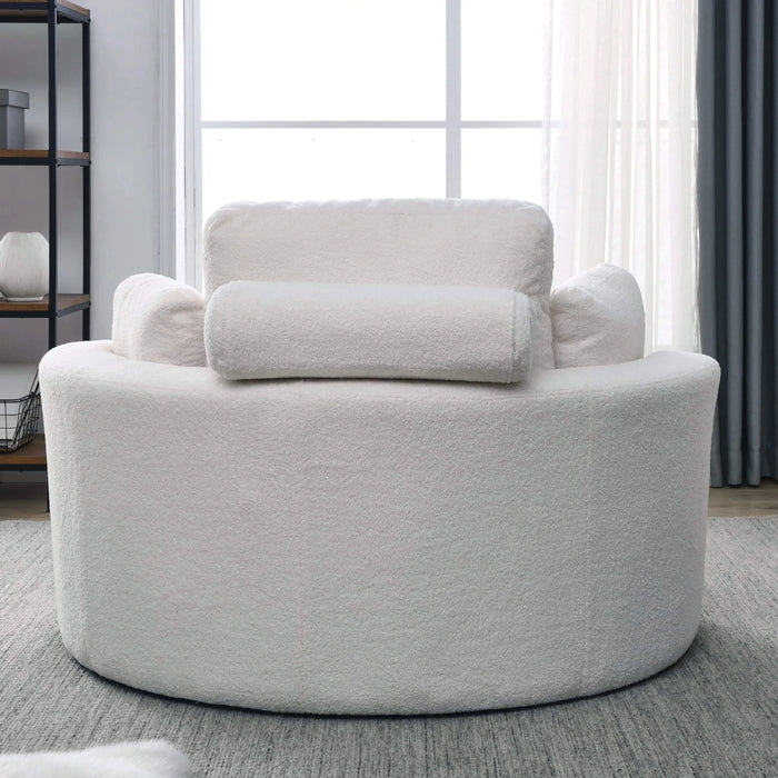 [Video] Welike Swivel Accent Barrel Modern Sofa Lounge Club Big Round Chair with Storage Ottoman Linen Fabric for Living Room Hotel with Pillows,Teddy White (Ivory) Default -DTYStore