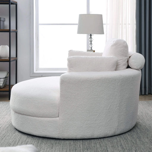 [Video] Welike Swivel Accent Barrel Modern Sofa Lounge Club Big Round Chair with Storage Ottoman Linen Fabric for Living Room Hotel with Pillows,Teddy White (Ivory) Default -DTYStore