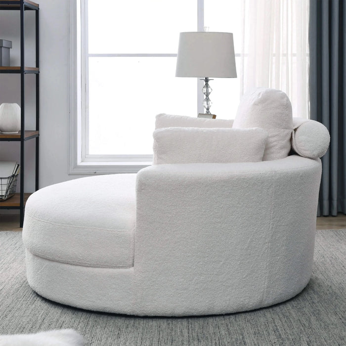 [Video] Welike Swivel Accent Barrel Modern Sofa Lounge Club Big Round Chair with Storage Ottoman Linen Fabric for Living Room Hotel with Pillows,Teddy White (Ivory) Default -DTYStore