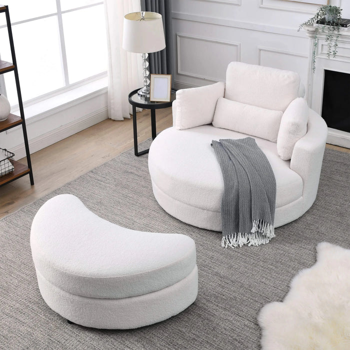 [Video] Welike Swivel Accent Barrel Modern Sofa Lounge Club Big Round Chair with Storage Ottoman Linen Fabric for Living Room Hotel with Pillows,Teddy White (Ivory) Default -DTYStore